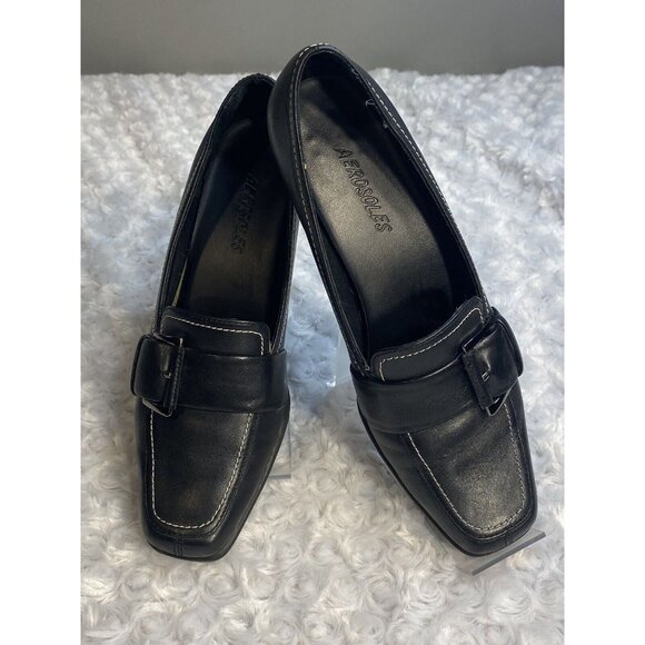 Aerosoles Shoes - Aerosoles On Call Black Leather Pumps Women's Sz 6.5M Kitten Heel Slip-On Shoes